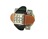 Retro Style Diamond Coral Onyx Ring