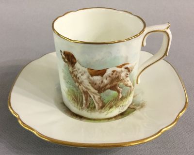 Royal Crown Derby Irish Red and White Setter Coffee Can & Saucer