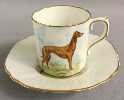 Royal Crown Derby Greyhound Coffee Can & Saucer