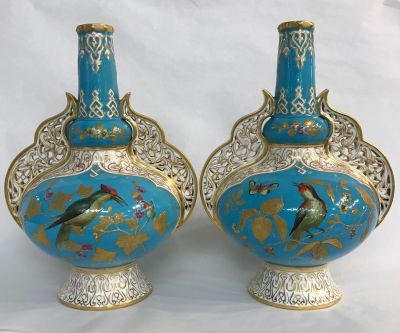 Royal Crown Derby Persian Style Gourd Shape Cabinet Vases