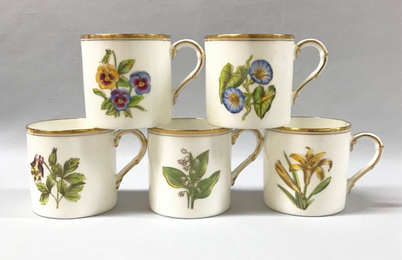 Royal Worcester Hand Painted Coffee Cans and Saucers | Cynthia
