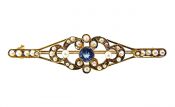 Sapphire and Seed Pearl Edwardian Bar Brooch