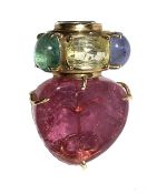 Seaman Schepps Pink Tourmaline Yellow Sapphire Emerald Blue Sapphire Brooch