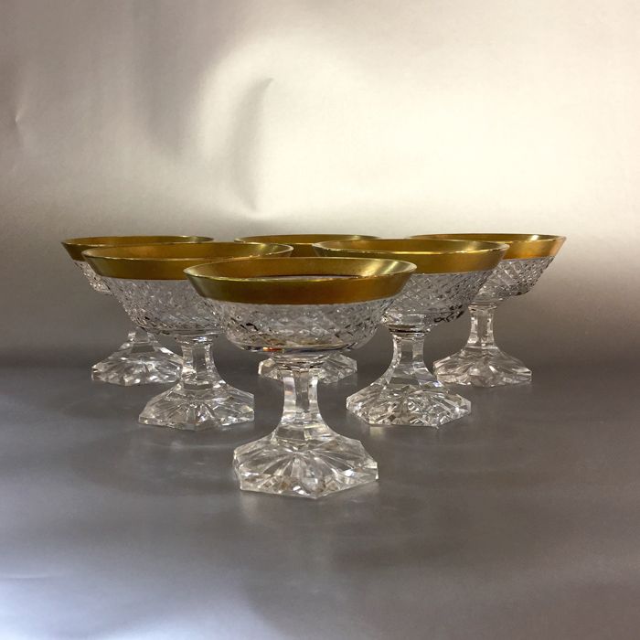 Set of Nine Vintage Gold Rimmed Crystal Cordial Glasses