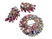 Sherman Brooch and Earring Set Pink