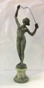 Bronze Sculpture of Female Nude Fencer Signed Austria Birks