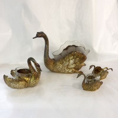 Silver Gilt Swan Condiment Set