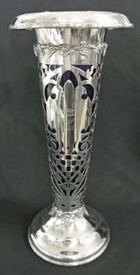 Silver Plate & Cobalt Blue Glass Vase