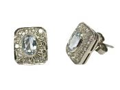 Modern Aquamarine and Diamond Stud Earrings