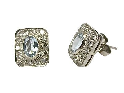 Modern Aquamarine and Diamond Stud Earrings