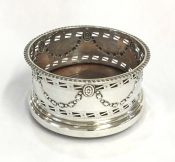 Edwardian English Sterling Silver Bottle Coaster Dated 1906
