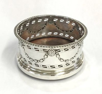 Edwardian English Sterling Silver Bottle Coaster Dated 1906