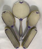 Sterling Silver & Enamel 5 Piece Vanity Set