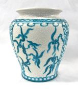 Turquoise On Cream Faience Art Pottery Vase, circa 1920-30s