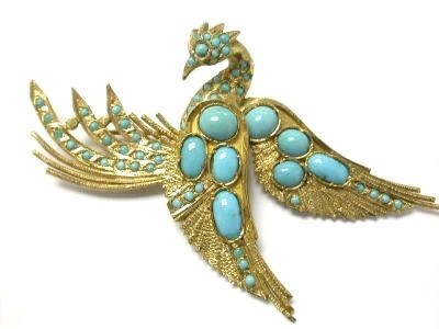 Turquoise Pheasant Brooch