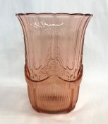 Val Saint Lambert Art Deco Moulded Glass Vase In Pink
