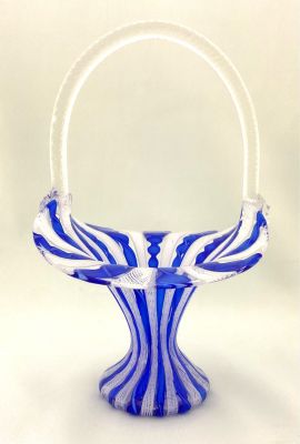 Venetian Glass Basket, Mid 20th Century, Made In Murano