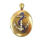Victorian Seed Pearl Enamel Anchor Locket 