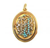 Victorian Turquoise and Seed Pearl 18kt Locket