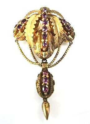 Victorian Amethyst Cannetille Leaf Motif Pendant Brooch