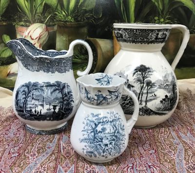 Victorian Blue and White Pitchers