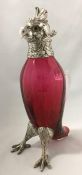 Victorian Cranberry Glass Bird Claret Jug