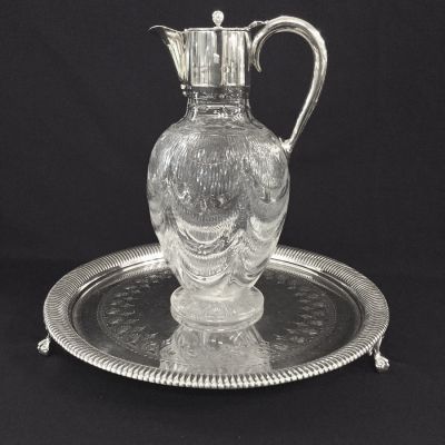 Victorian Cut Crystal Claret Jug & Footed Salver