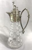 Victorian Cut Glass Claret Jug With Silver Plate Mounts