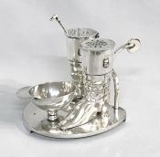 Victorian English Riding Motif Condiment Set, Dated 1869