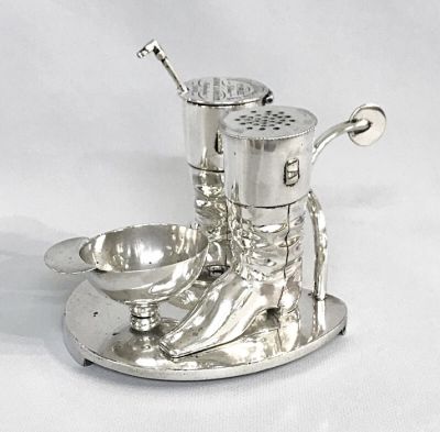 Victorian English Riding Motif Condiment Set, Dated 1869