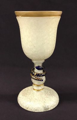 Victorian Figural Cased Crackle Glass Goblet, circa 1860-80