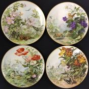 Victorian Hand Painted Cabinet Plates of Wild Flowers & Butterflies