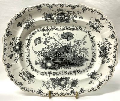 Victorian Mulberry Black transfer Ware Platter In The Fruit Basket Pattern, English, circa 1840-50