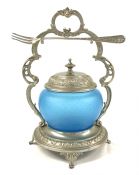 Victorian Pickle Cruet With Robins Egg Blue Satin Glass Liner