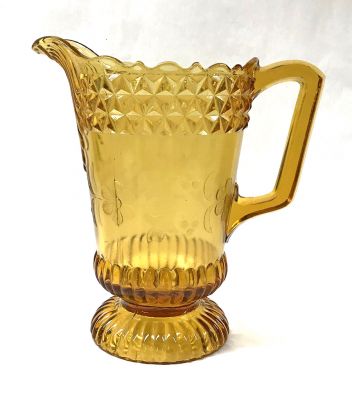Victorian Pressed Glass Water Pitcher, Wildflower Pattern circa 1890s