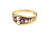 Vintage English Ruby and Pearl Ring