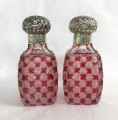 Victorian Scent Bottles with Sterling Silver Tops, circa 1890