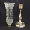 Victorian Sheffield Plate Candlestick with Glass Hurricane Shade