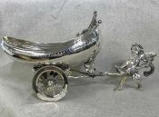 Victorian Silver Plate Centrepiece of a Pixie Hauling a Two-Wheel Cart