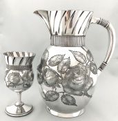 Victorian Silver Plate Water Pitcher and Matched Goblet