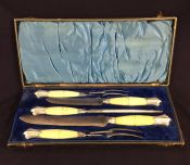 Victorian Silver Plate and Carved Ivory Handled 5 Piece Carving Set