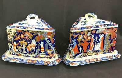Victorian Staffordshire Wedge Shape Cheese Dish & Cover