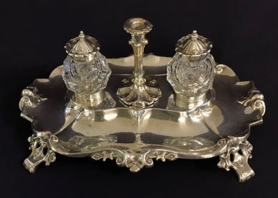 Victorian Sterling Silver Double Inkwell