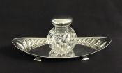 Victorian Sterling Silver & Crystal Inkwell & Stand