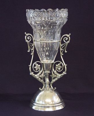 Victorian Silver Plate Cut Crystal Presentation Vase