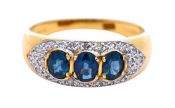 Vintage 3 Sapphire and Diamond 18kt Engagement Ring