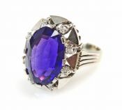 Vintage 7.89ct Amethyst and Diamond Ring in 14kt White Gold