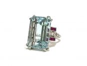 Vintage Aquamarine Diamond Ruby Synthetic Ruby Ring