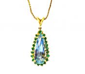 Vintage Aquamarine and Emerald Pendant with Chain 