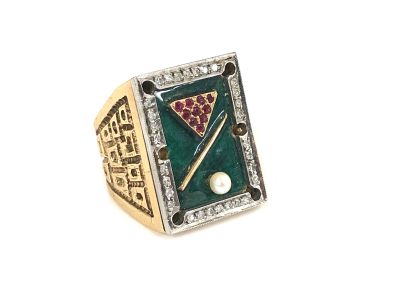 Vintage Billiard Table Enamel Diamond Ruby Pearl Ring